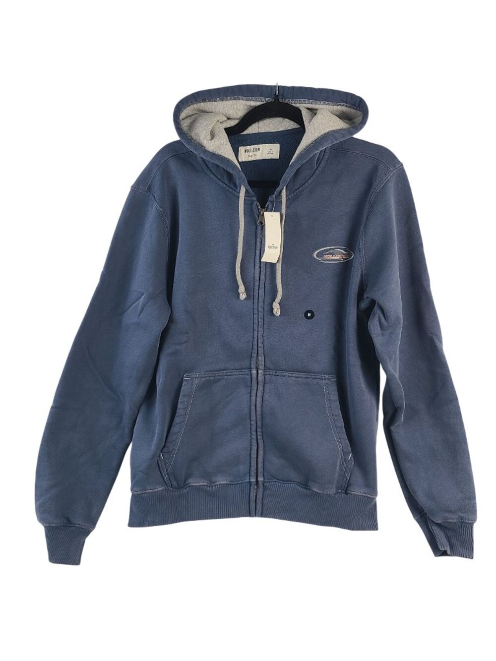 NEW Hollister Men's Blue Slim Fit Zip-Up Hoodie With Logo Size M Fleece-Lined